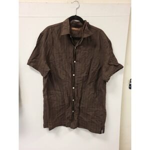 Perry Ellis Mens‎ XL Brown Short Sleeve Button Up Shirt Rayon Blend Casual